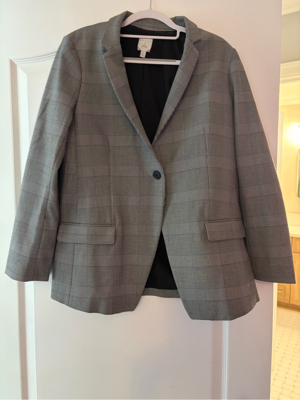 Hatch x j. Crew maternity Women's Grey Plaid Single-Button Blazer suit jacket